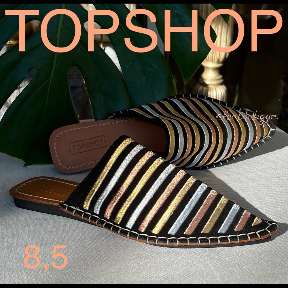 TOPSHOP Kopper pointed LEATHER mules size 8,5